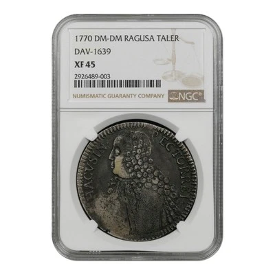 1770 Ragusa Taler Thaler DAV-1639 NGC XF45 Large Crown Size Silver Coin  - Image 1 of 2