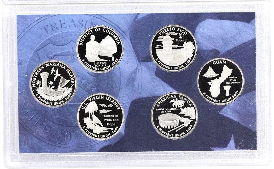 2009-S Proof Set clad 6 Washington quarters, No box or COA + Free Shipping - Image 1 of 2