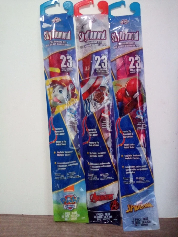 3 Sky Diamond Kite Lot Marvel Spiderman Marvel Avengers & Paw Patrol New - Image 1 of 1