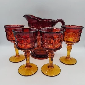 Tiara Indiana Glass Ruby Constellation Sunset Pitcher & 8 oz Goblets 5 piece Set - Picture 1 of 19
