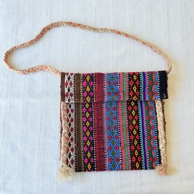 Vintage Mexican Hand Woven Shoulder Bag Folk Art Wool Textile Purse - Image 1 of 4