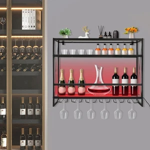 LED Weinregal Barregal Wandregal Küchenregal + Weinglashalter - Bild 1 von 24