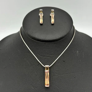 Sterling Silber 925 farbiges Glas rechteckig Stab Anhänger & Ohrringe Set  - Bild 1 von 10