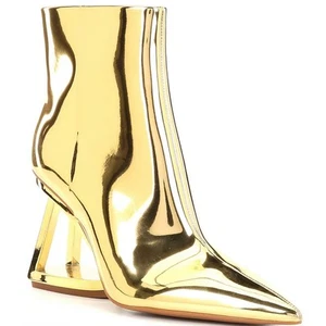 Gianni Bini Gold Spiegel Keilabsatz Stiefel Größe 8 | Futuristische geometrische Absätze Neu mit Etikett - Bild 1 von 7