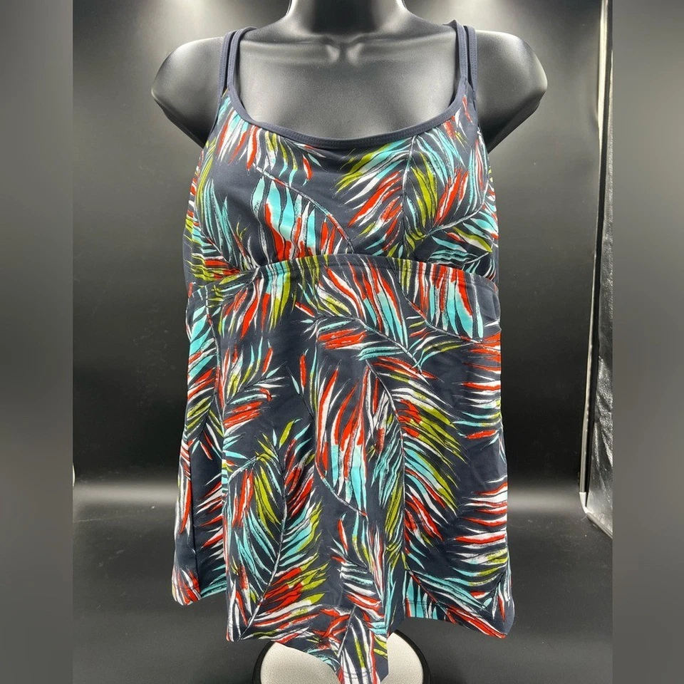 Blusa de banho Mossimo tankini tamanho XL. A cor base é ardósia com laranja azul e verde - Imagem 1 de 4