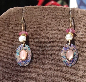 Holly Yashi Pink Stone Niobium Dangle Earrings Pearls Crystals Oval Hook Wires - Picture 1 of 7