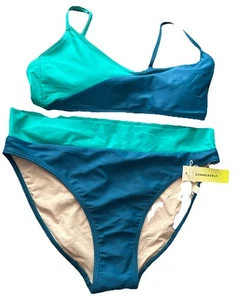 Neu mit Etikett Summersalt Bikini S 4 Badeanzug Set grün und blau hohe Taille - Bild 1 von 3