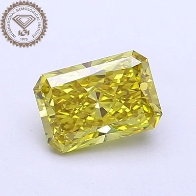 IGI Certified 1.08 Ct Lab Diamond Radiant Cut Fancy Intense Greenish Yellow VS1 - Image 1 of 4