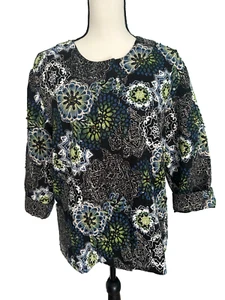 Chicos Women's Cotton Jacket Blazer Lined Beaded Sequins Black/Blue Size 3/Large - Picture 1 of 14