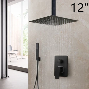 Grifo de ducha de mano con cabezal de ducha de lluvia negro de 12" válvula de mezcla de 2 vías - Imagen 1 de 10