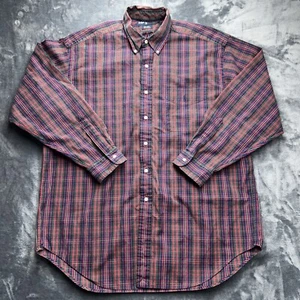 Polo Ralph Lauren GRANDE Camisa Para Hombres Grande L Abotonada Roja Tartán Oxford Suelta De Colección - Imagen 1 de 6
