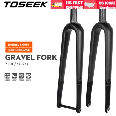 TOSEEK 700C Carbon Fiber Gravel Road Bike Fork Disc Brake QR/Thru Axle 100*12mm - Image 1 of 4
