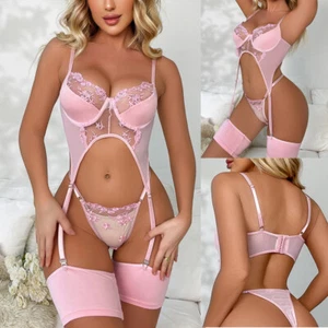 Sexy sujetador de encaje para mujer conjuntos de tanga lencería babydoll ropa para dormir ropa interior ropa para dormir - Imagen 1 de 18