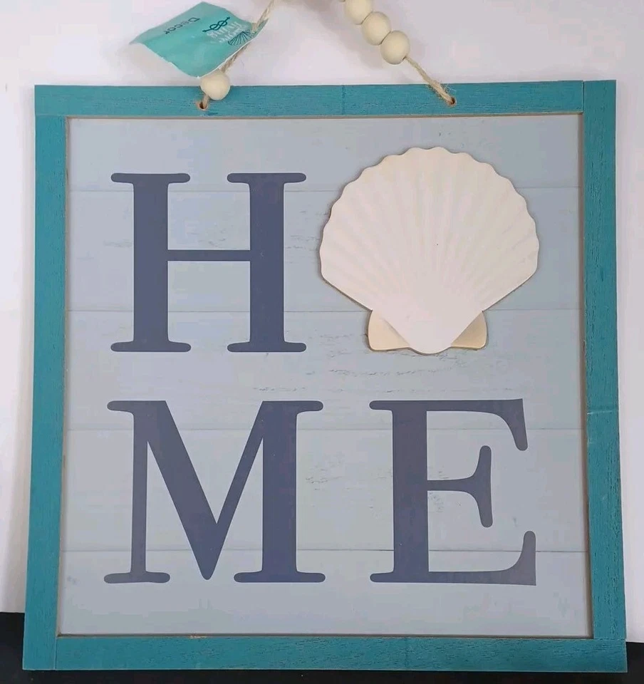 Nautical Beach Home Seashell Hanging Wood Plaque Coastal Wall Decor Gift 11x11  - Image 1 of 1