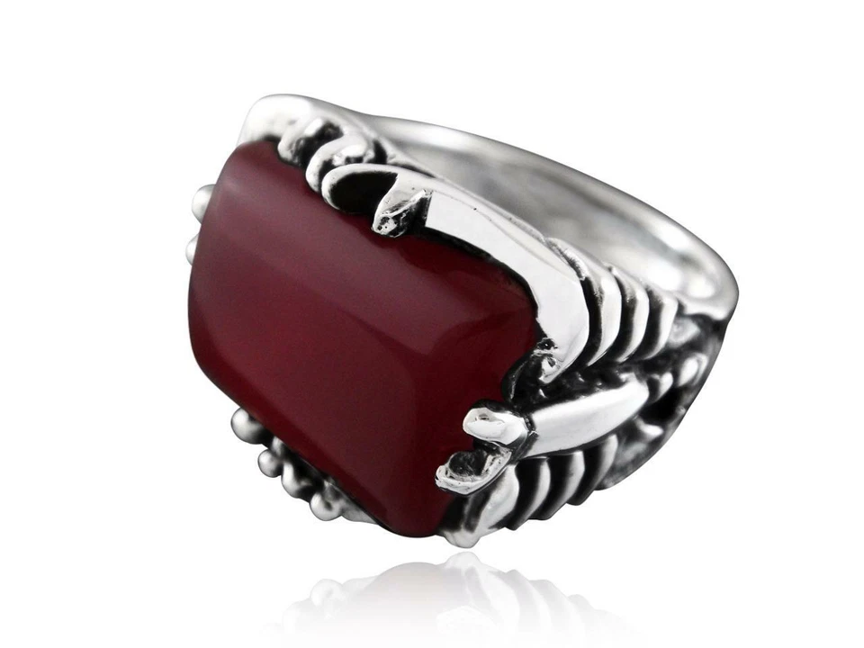 Anillo grueso de escorpión grabado grande cornalina genuina de plata de ley 925 para hombre 15 gr Foto 1 de 1