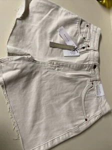 Topshop Jean Shorts Womens Size 10 A Line Denim Raw Hem Cut Off Off White - Picture 1 of 3