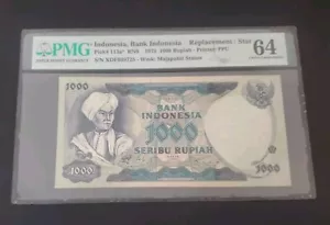 INDONESIA 1000 RUPIAH 1975 P#113a* Replacement/star 🌟 PMG 64 Choice UNC - Picture 1 of 2