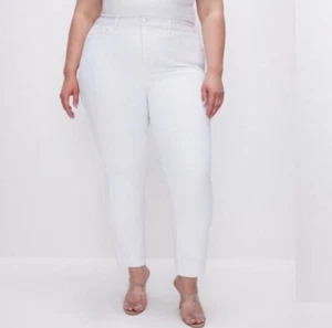 Neu mit Etikett Good American Good Legs gerade Damenjeans roher Saum weiß Größe 24 Plus - Bild 1 von 8
