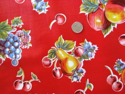 RED PEAR APPLE VINYL OILCLOTH TABLECLOTHS DINING KITCHEN PATIO 6 SIZE 48x48-108 - Image 1 of 4