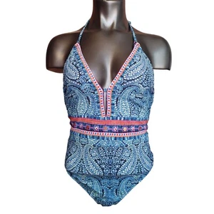 Nanette Lepore Women's Indigo Blue Paisley One-Piece SwinSuit M - Picture 1 of 4
