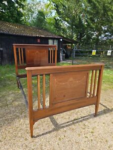 Edwardian Mahogany and Floral Satinwood Double Bed Frame