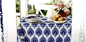 Catalina Medallion Indoor/Outdoor Zipper Umbrella Tablecloth,White,Blue,60"x84" - Picture 1 of 3