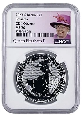 2023 Great Britain UK 1oz Silver Britannia NGC MS70 Queen Label OBO - Image 1 of 2