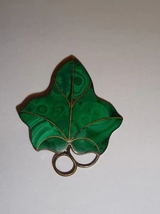 Antique White Metal & Malachite Ivy Leaf Brooch 6.2cm x 5.4cm - Picture 1 of 8