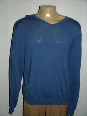 NUEVO SUÉTER CON CUELLO EN V KENNETH ROBERT TALLA XXL 100% LANA MERINO AZUL SÓLIDO #565 Foto 1 de 4