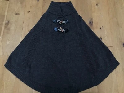 MILANO ITALY Wool Alpaca Poncho Medium UK 12 Brown Knitted Toggle Jumper Cape - Image 1 of 4