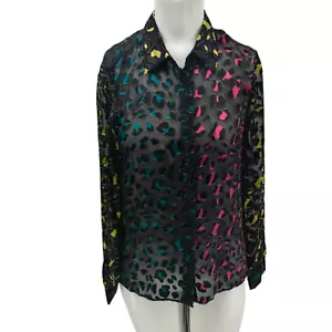 Alice + Olivia Bluse Shirt Leopard transparent Animal Print Knopfleiste Gr. S schwarz - Bild 1 von 13