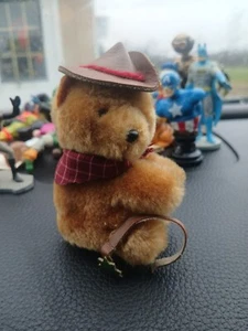 Vintage Dakin Cowboy Teddy Bear 3" Plush Clip On Hugger Pencil Grabber 1985 - Picture 1 of 12