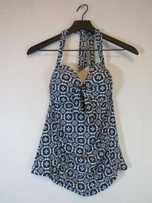 Traje de baño Tankini lateral acanalado Merona halter azul blanco atado pequeño S Foto 1 de 4