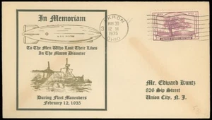 5/30/35 USS MACON "IN MEMORIAM TO MEN WHO LOST THEIR LIVES" Cachet, AKRON OH Cds - Picture 1 of 1