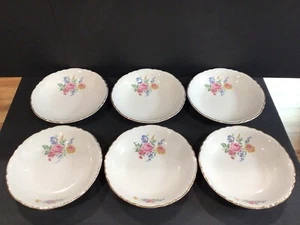 Set 6 Vintage Scio Ohio Pottery Coupe Soup Bowls Hazel Floral 1940's USA 8 3/8” - Picture 1 of 9