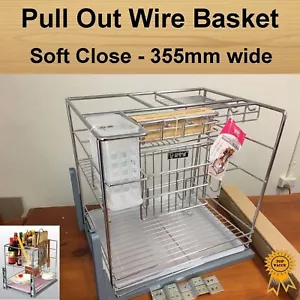 Soft Close Pull Out Pantry Organiser Kitchen Cabinet Storage Wire Basket 355mm - Photo 1 sur 3