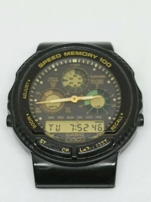 Vintage CASIO AW-20 (384) Japan M Speed Memory 100 Black 40mm watch New Battery - Immagine 1 di 4