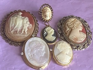 Lot of Vintage & Antique Victorian Cameo Pins, Brooches, Pendant & Ring - Picture 1 of 23