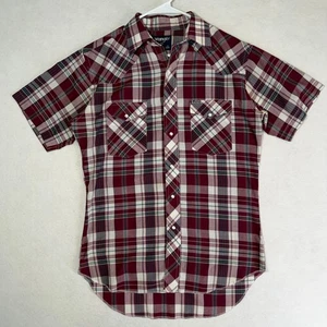 Vintage Wrangler Western Cowboy Schnitt kariert Perlen Druckknopf Hemd Herren 15 x-lange Schwänze - Bild 1 von 14