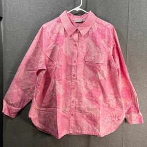 Joan Rivers Printed Patchwork Denim Shirt Pink, Size 1X - Picture 1 of 11