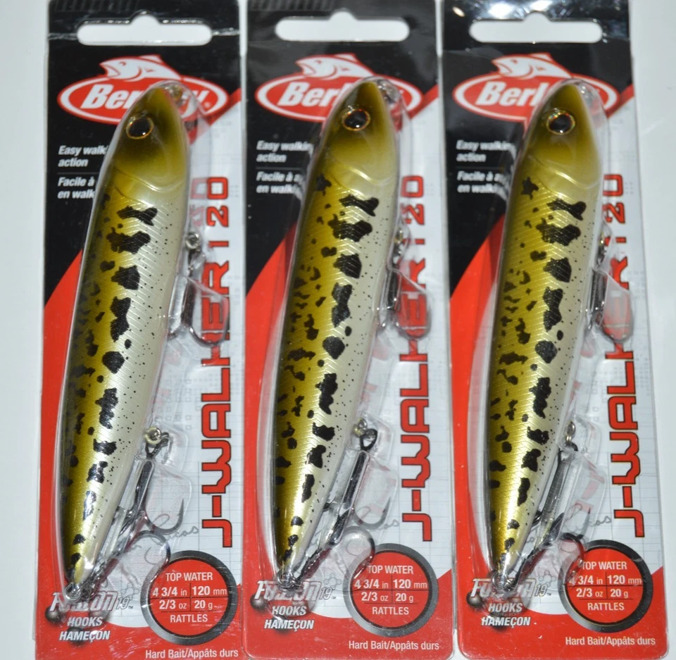 -Berkley J Walker 120 Topwater 4 3/4" Rattle 2/3oz Back & Baby Bass