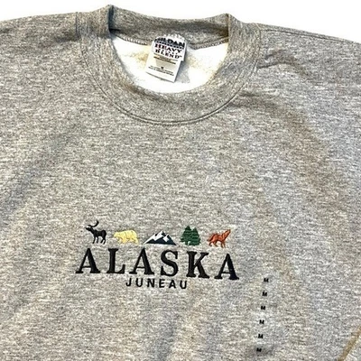Nueva Sudadera Vintage Bordada Juneau Alaska Gildan Etiqueta Gris Brezo Mediana Foto 1 de 4