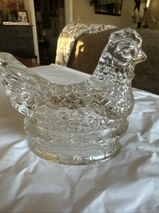 Contenedor de dulces pollo en nido vidrio transparente 4,75" de alto vintage - Imagen 1 de 12