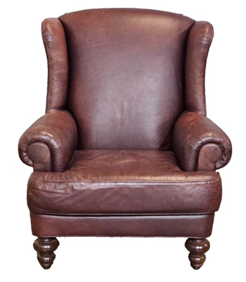 Henredon Brown Leather Mahogany Club Chair made in North Carolina - Image 1 of 4