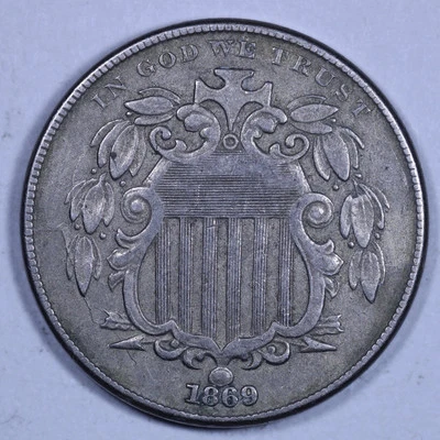 1869 Shield Nickel - 5c Raw XF - Cool die cracks! - Image 1 of 2