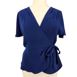 Trina Turk Astro Wrap Front Blouse Flutter Sleeve Bow Waist Recycled Polyester - Picture 1 of 8