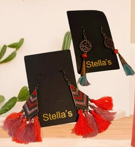 Stella‘s pierced earrings bundle fashion jewelry coral teal copper metal tassels - Picture 1 of 1