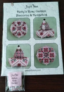 JUST NAN HETTY'S ROSE GARDEN BISCORNU & HEDGEHOG CROSS STITCH CHART EMB, LTD ED - Picture 1 of 5