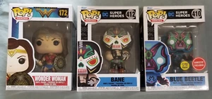 NUEVO Lote de (3) DC Funko Pops Wonder Woman 172 Blue Beetle 410 Bane 412 Superhéroe - Imagen 1 de 7