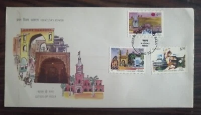 India 1990 Historic Cities Hyderabad Cuttack Bikaner Fort Palace Stamped FDC - Image 1 of 3